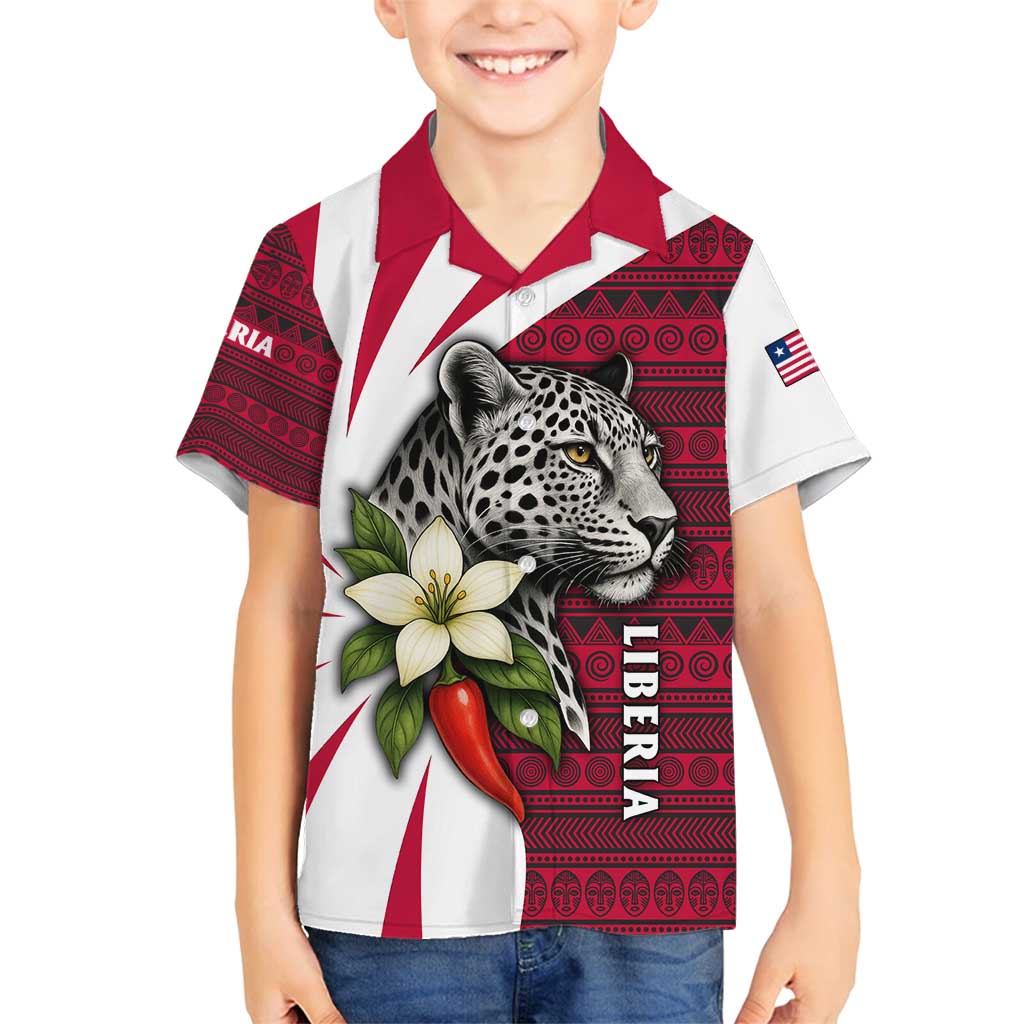 Liberia Family Matching Puletasi and Hawaiian Shirt with Leopard Head, White Lily, and Red Chili Tribal Design - Wonder Print Shop
