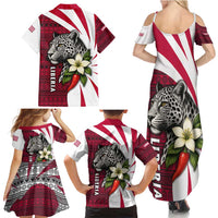 Liberia Family Matching Summer Maxi Dress and Hawaiian Shirt with Leopard Head, White Lily, and Red Chili Tribal Design - Wonder Print Shop