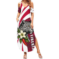 Liberia Family Matching Summer Maxi Dress and Hawaiian Shirt with Leopard Head, White Lily, and Red Chili Tribal Design - Wonder Print Shop