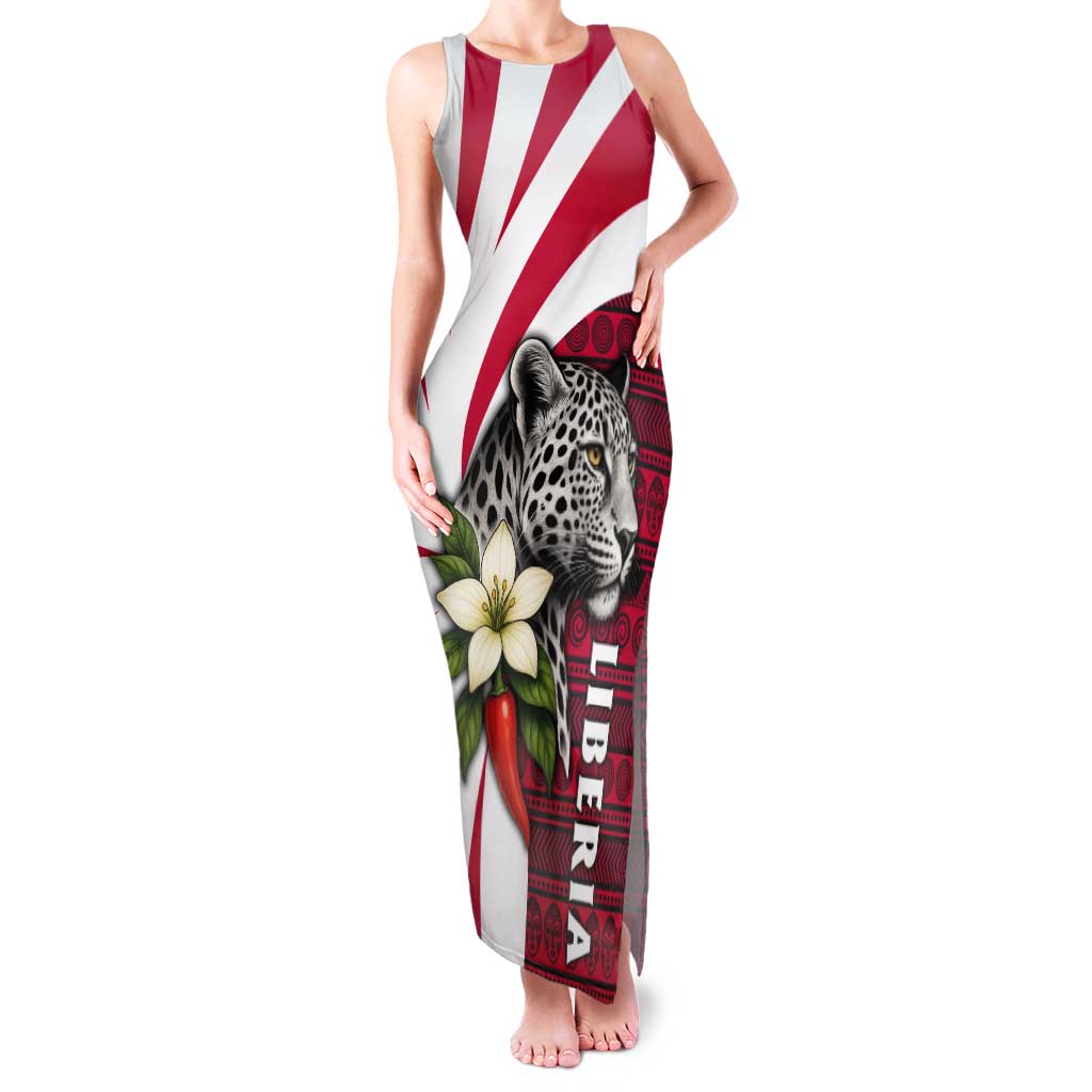 Liberia Family Matching Tank Maxi Dress and Hawaiian Shirt with Leopard Head, White Lily, and Red Chili Tribal Design - Wonder Print Shop