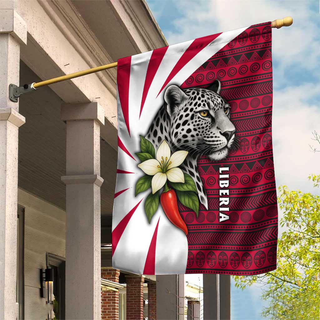 Liberia Garden Flag with Leopard Head, White Lily, and Red Chili Tribal Design - Wonder Print Shop