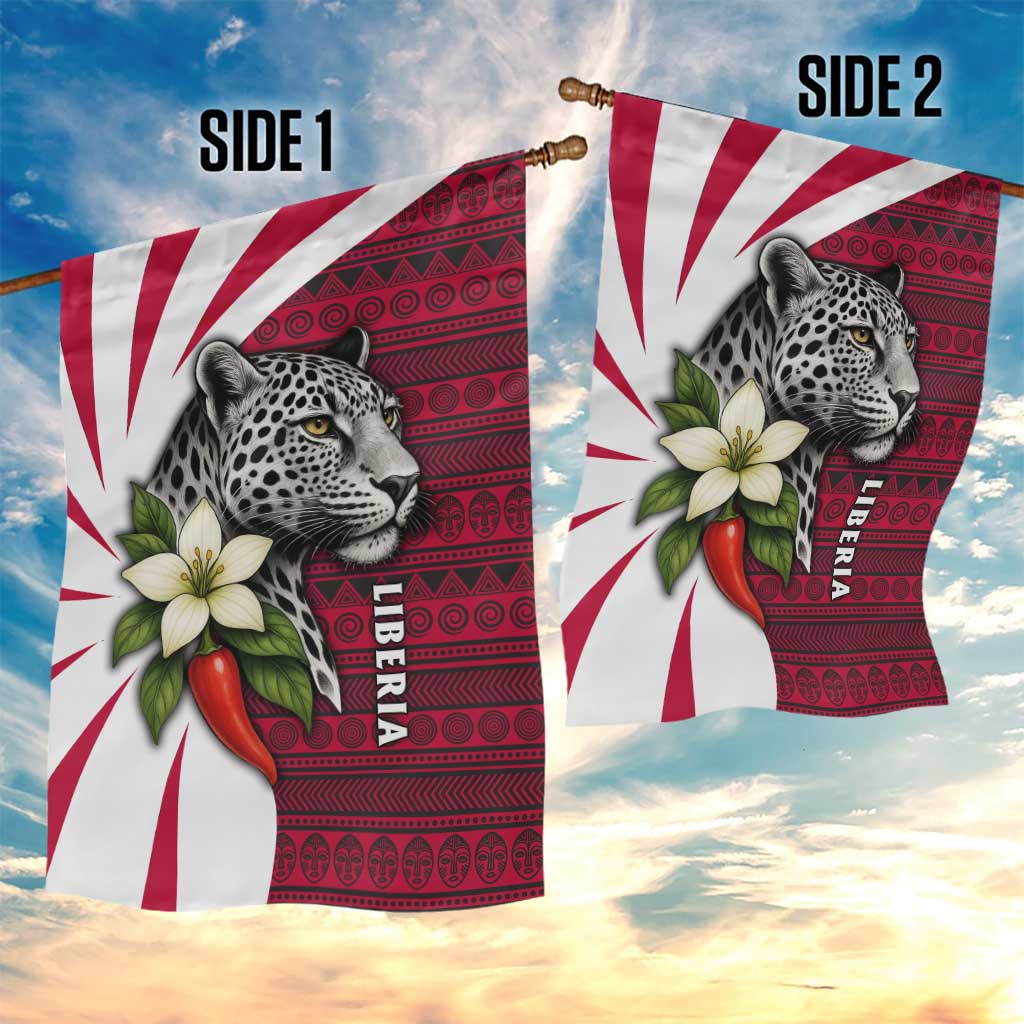 Liberia Garden Flag with Leopard Head, White Lily, and Red Chili Tribal Design - Wonder Print Shop