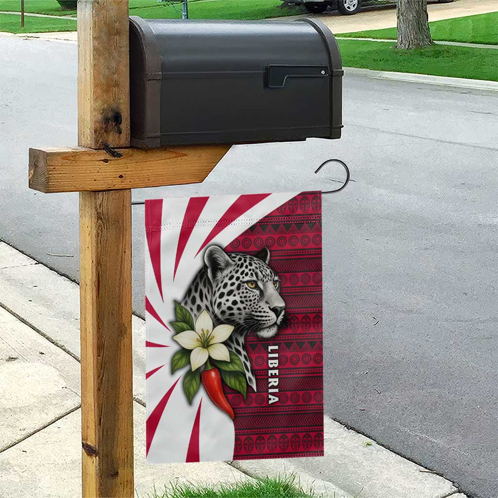 Liberia Garden Flag with Leopard Head, White Lily, and Red Chili Tribal Design - Wonder Print Shop