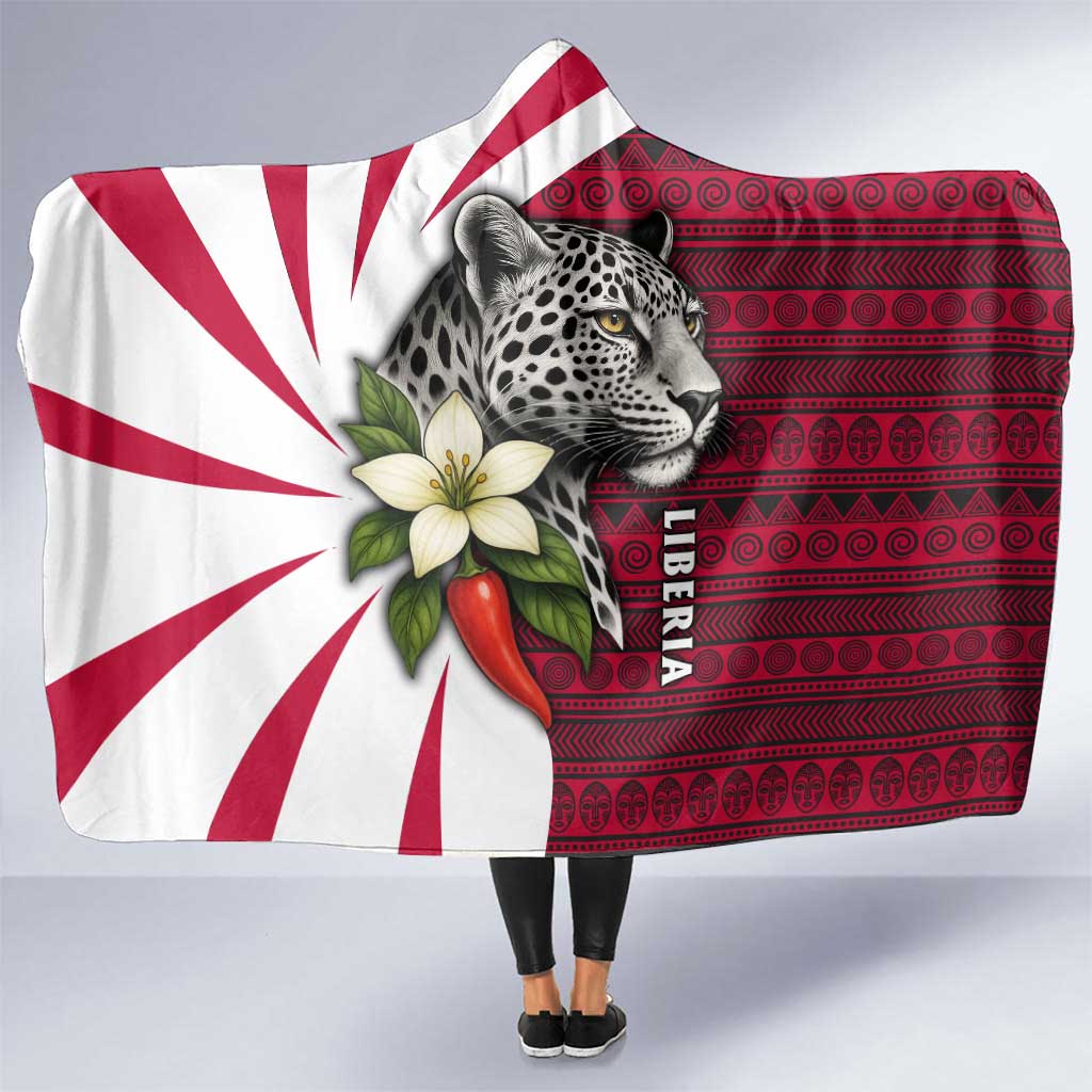 Liberia Hooded Blanket with Leopard Head, White Lily, and Red Chili Tribal Design - Wonder Print Shop
