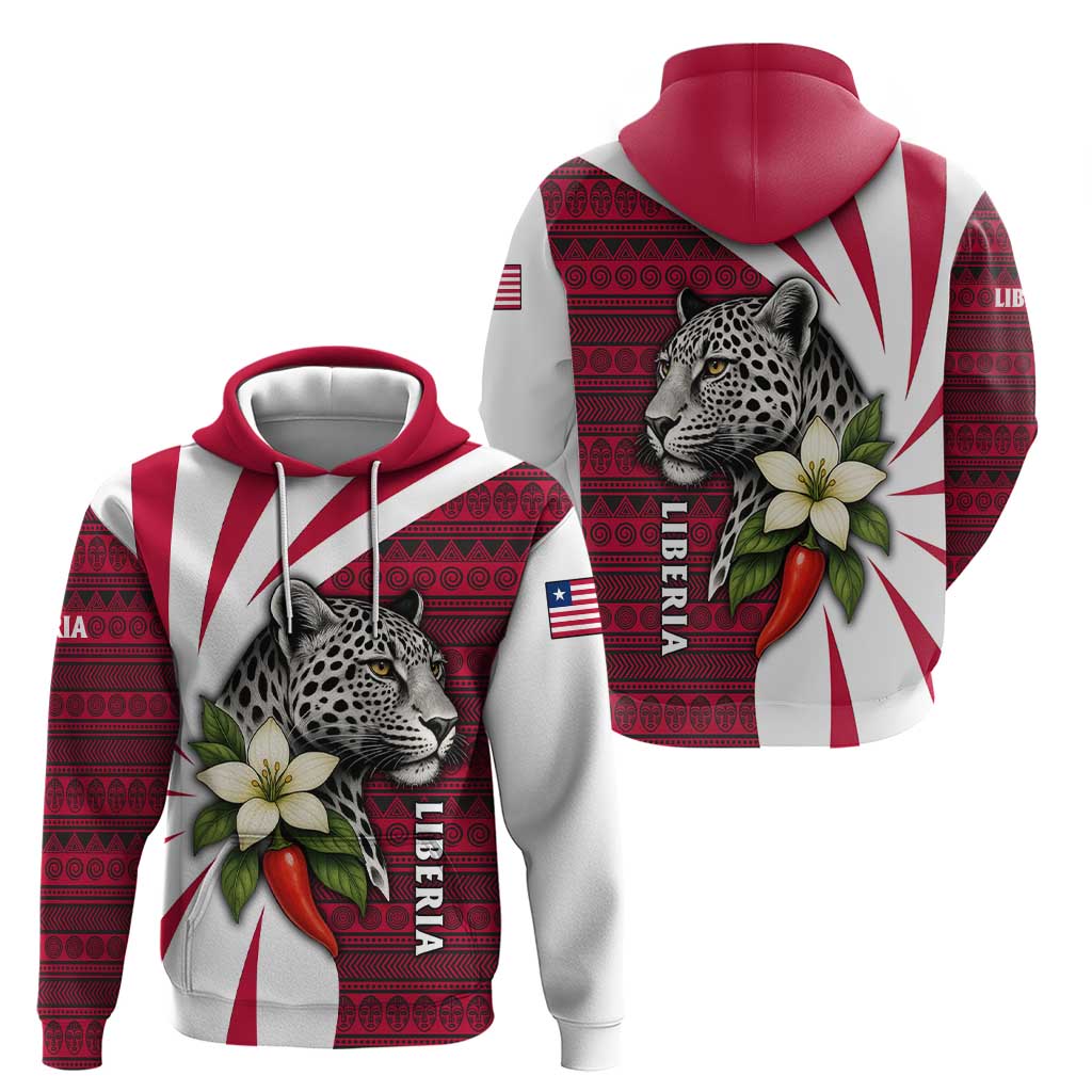 Liberia Hoodie with Leopard Head, White Lily, and Red Chili Tribal Design - Wonder Print Shop