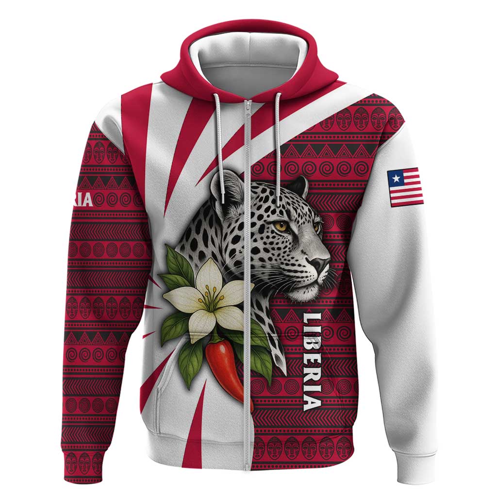 Liberia Hoodie with Leopard Head, White Lily, and Red Chili Tribal Design - Wonder Print Shop