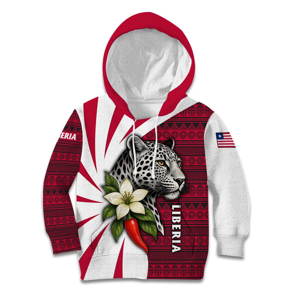 Liberia Kid Hoodie with Leopard Head, White Lily, and Red Chili Tribal Design - Wonder Print Shop