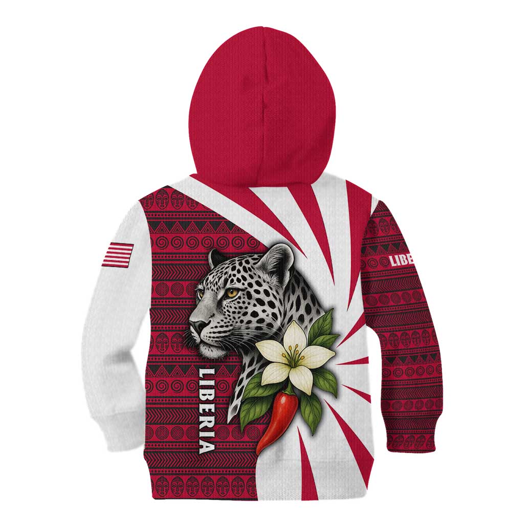 Liberia Kid Hoodie with Leopard Head, White Lily, and Red Chili Tribal Design - Wonder Print Shop