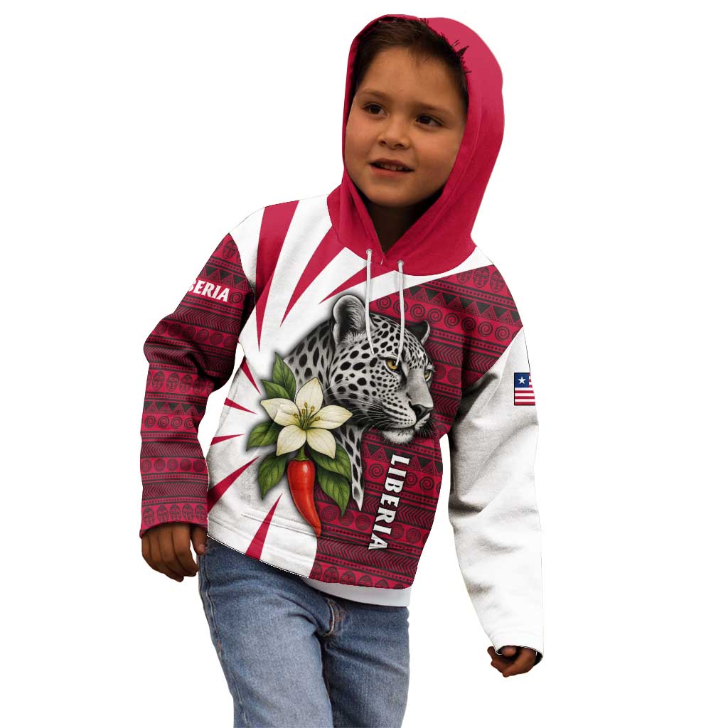 Liberia Kid Hoodie with Leopard Head, White Lily, and Red Chili Tribal Design - Wonder Print Shop