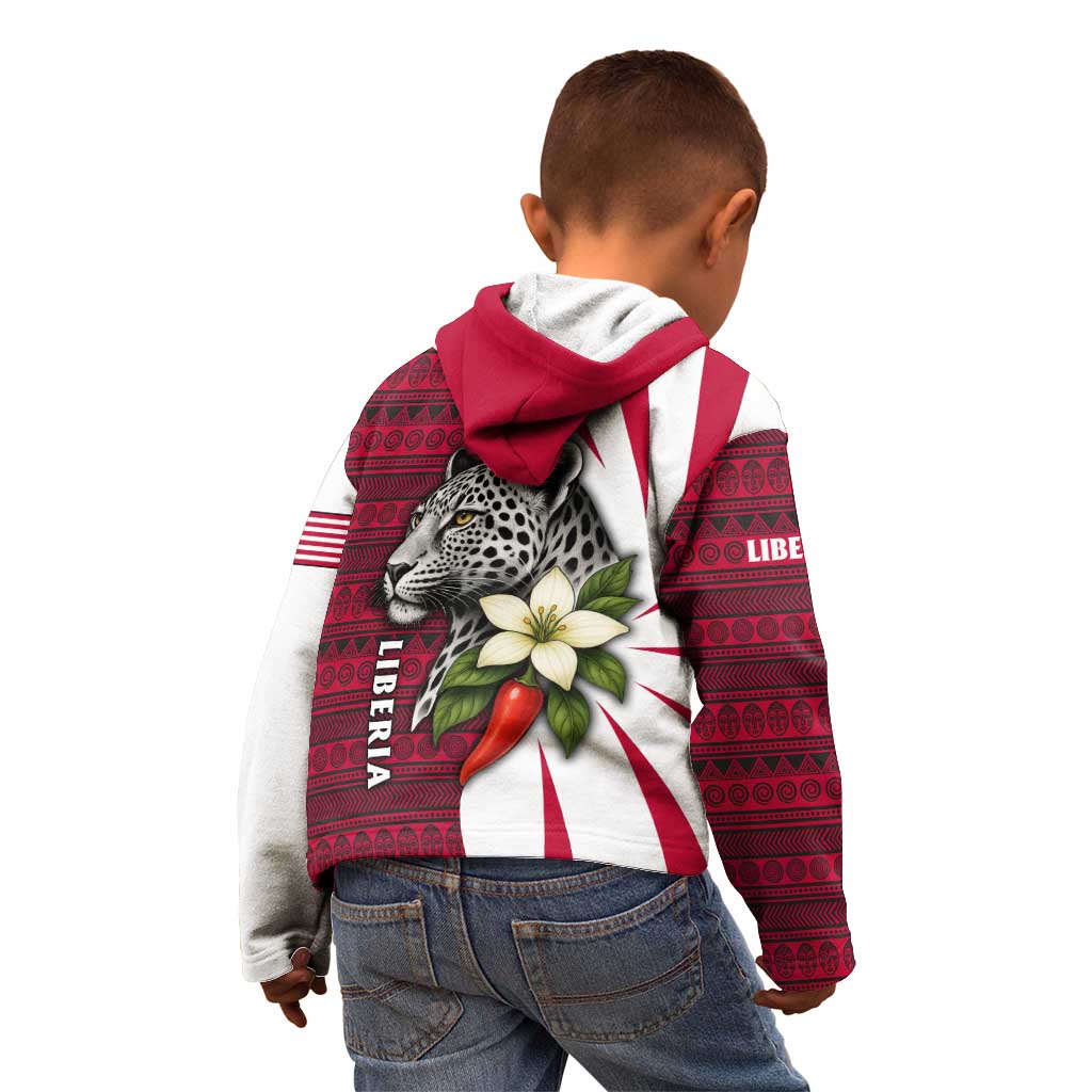 Liberia Kid Hoodie with Leopard Head, White Lily, and Red Chili Tribal Design - Wonder Print Shop