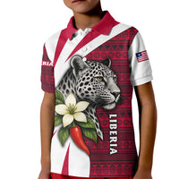 Liberia Kid Polo Shirt with Leopard Head, White Lily, and Red Chili Tribal Design - Wonder Print Shop