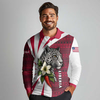 Liberia Long Sleeve Polo Shirt with Leopard Head, White Lily, and Red Chili Tribal Design - Wonder Print Shop