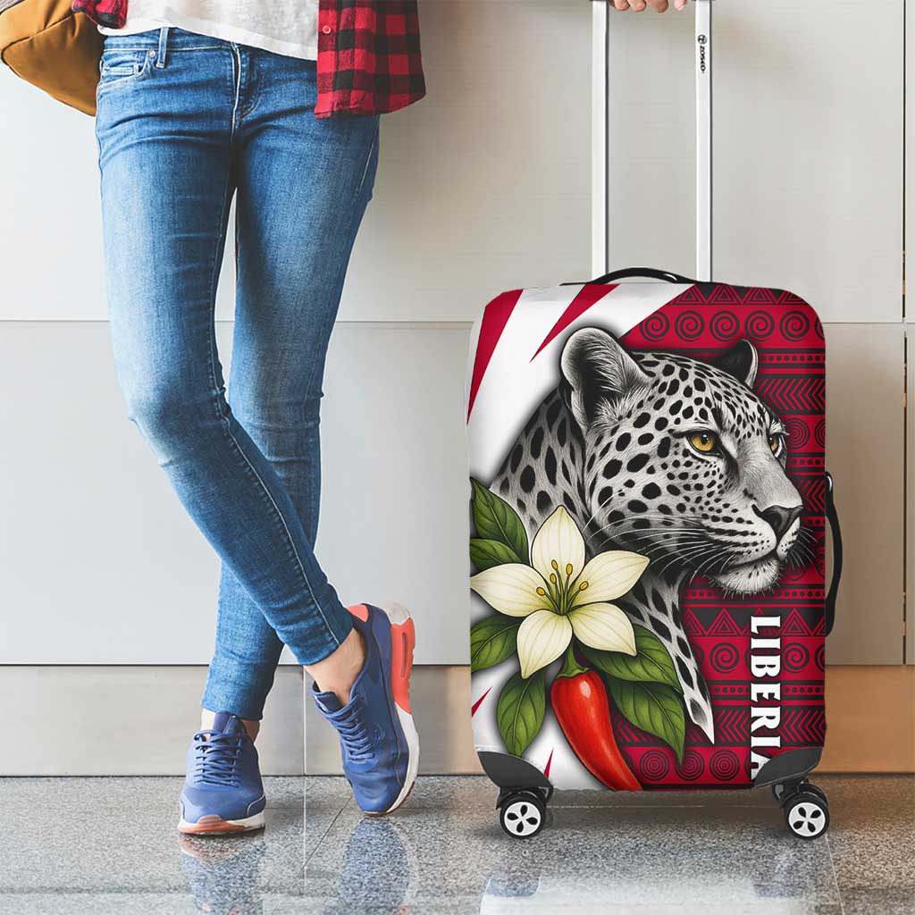 Liberia Luggage Cover with Leopard Head, White Lily, and Red Chili Tribal Design - Wonder Print Shop