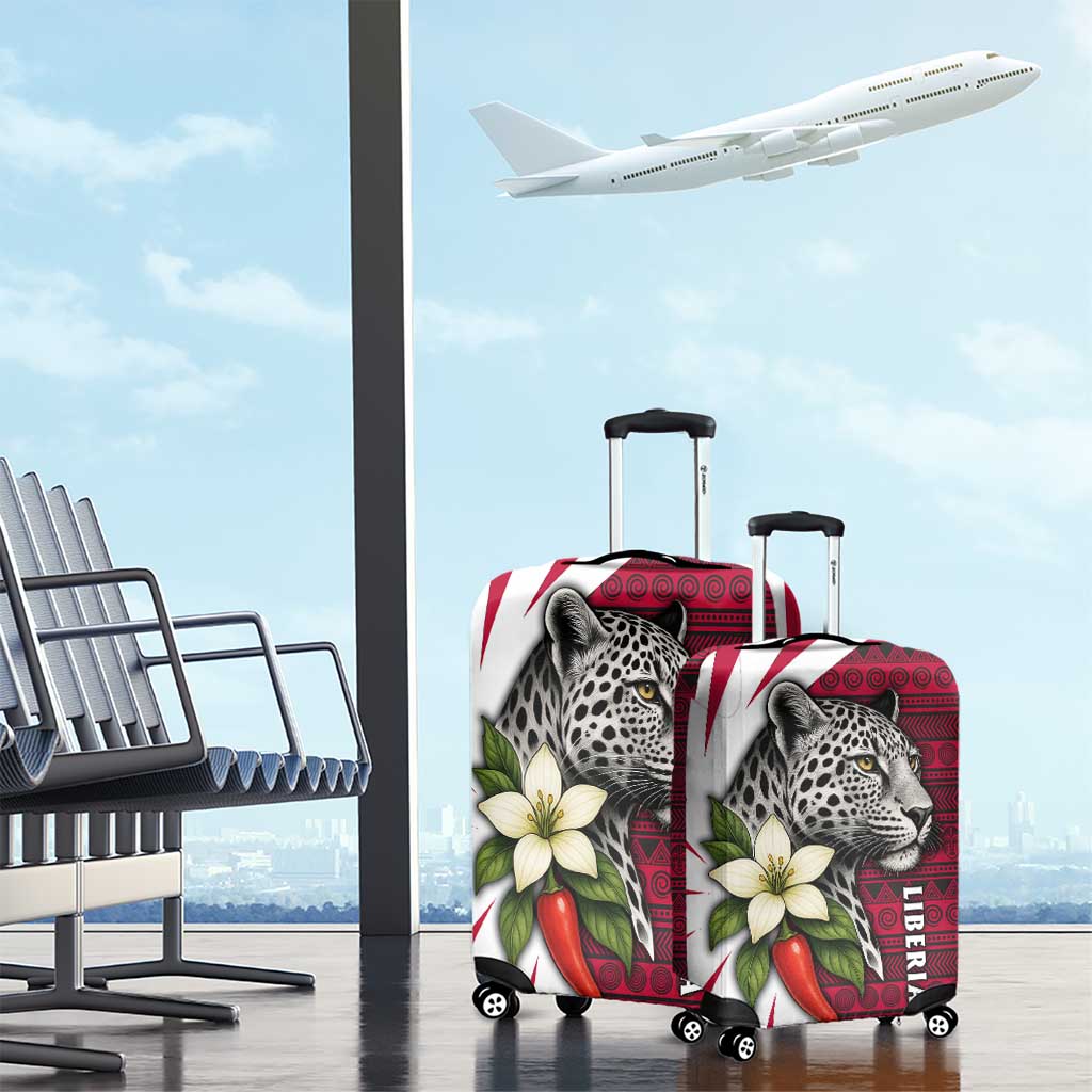Liberia Luggage Cover with Leopard Head, White Lily, and Red Chili Tribal Design - Wonder Print Shop