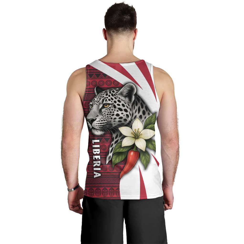 Liberia Men Tank Top with Leopard Head, White Lily, and Red Chili Tribal Design - Wonder Print Shop