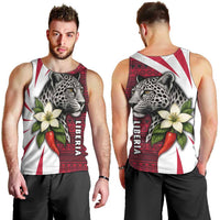 Liberia Men Tank Top with Leopard Head, White Lily, and Red Chili Tribal Design - Wonder Print Shop