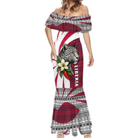 Liberia Mermaid Dress with Leopard Head, White Lily, and Red Chili Tribal Design - Wonder Print Shop