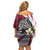 Liberia Off Shoulder Short Dress with Leopard Head, White Lily, and Red Chili Tribal Design - Wonder Print Shop