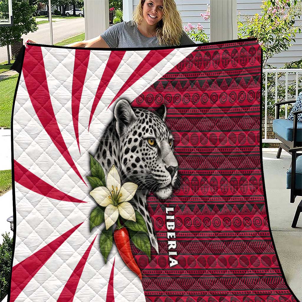 Liberia Quilt with Leopard Head, White Lily, and Red Chili Tribal Design - Wonder Print Shop