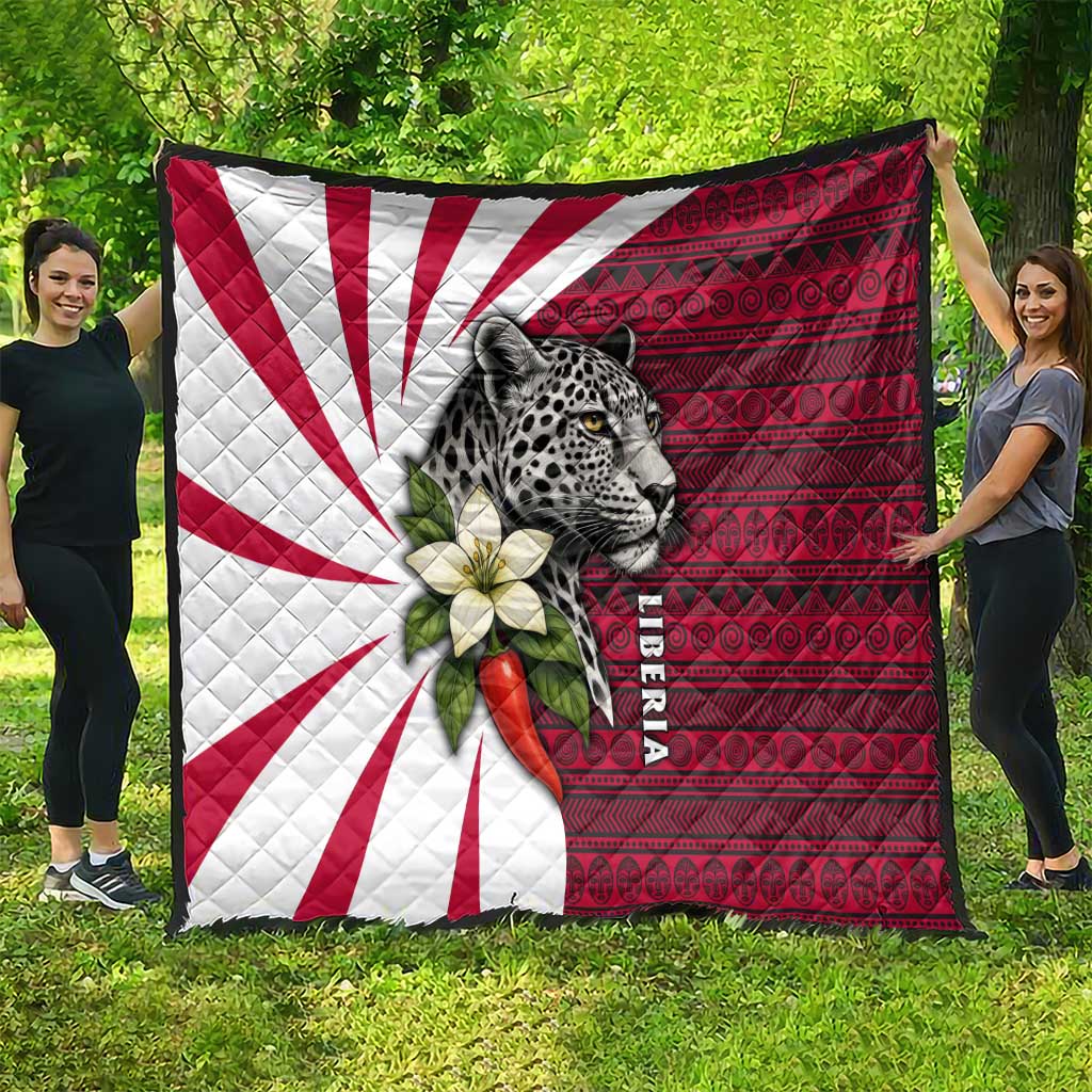 Liberia Quilt with Leopard Head, White Lily, and Red Chili Tribal Design - Wonder Print Shop