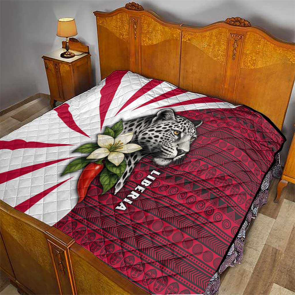 Liberia Quilt with Leopard Head, White Lily, and Red Chili Tribal Design - Wonder Print Shop