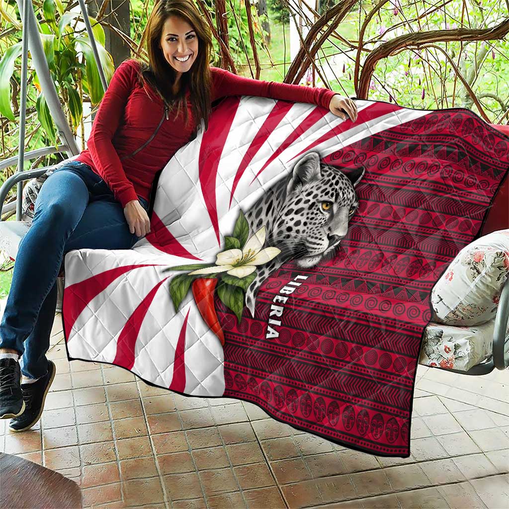 Liberia Quilt with Leopard Head, White Lily, and Red Chili Tribal Design - Wonder Print Shop