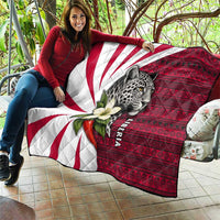 Liberia Quilt with Leopard Head, White Lily, and Red Chili Tribal Design - Wonder Print Shop