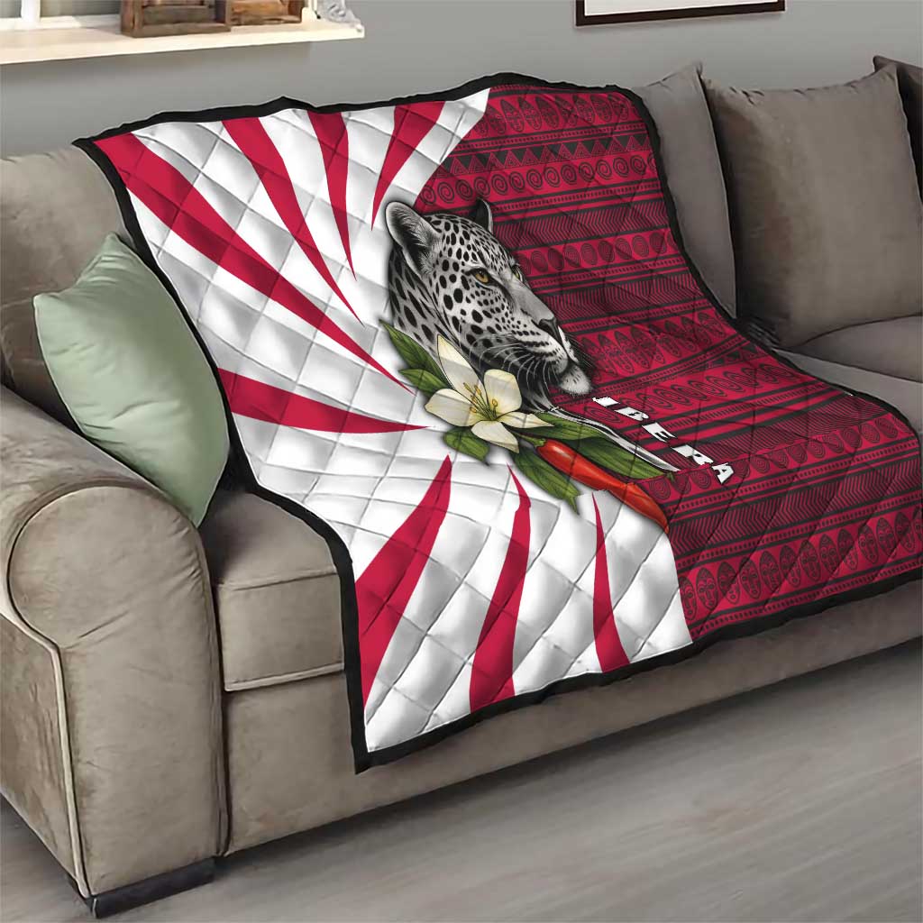 Liberia Quilt with Leopard Head, White Lily, and Red Chili Tribal Design - Wonder Print Shop
