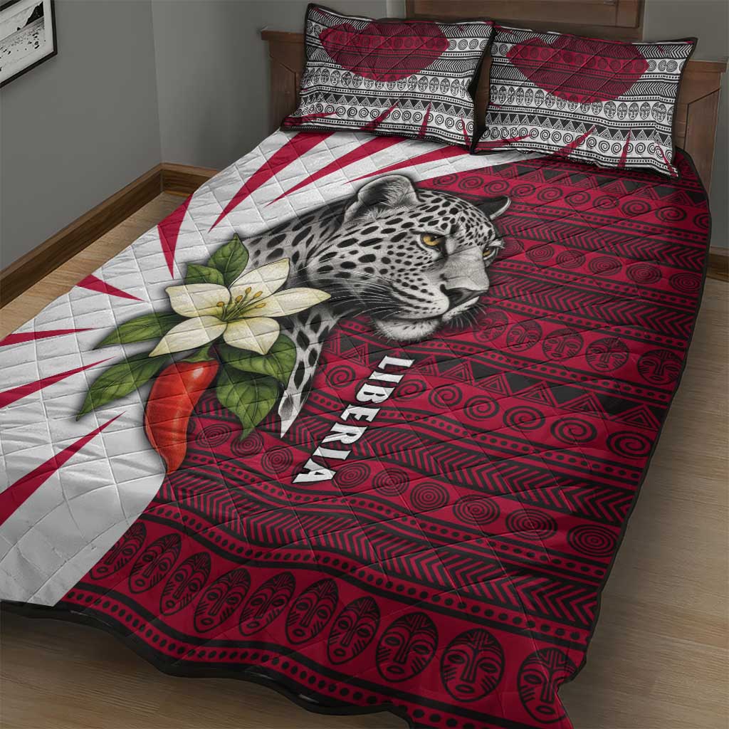 Liberia Quilt Bed Set with Leopard Head, White Lily, and Red Chili Tribal Design - Wonder Print Shop