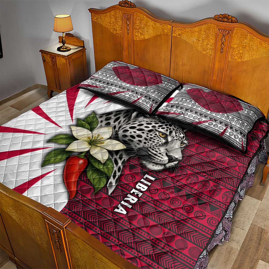 Liberia Quilt Bed Set with Leopard Head, White Lily, and Red Chili Tribal Design - Wonder Print Shop
