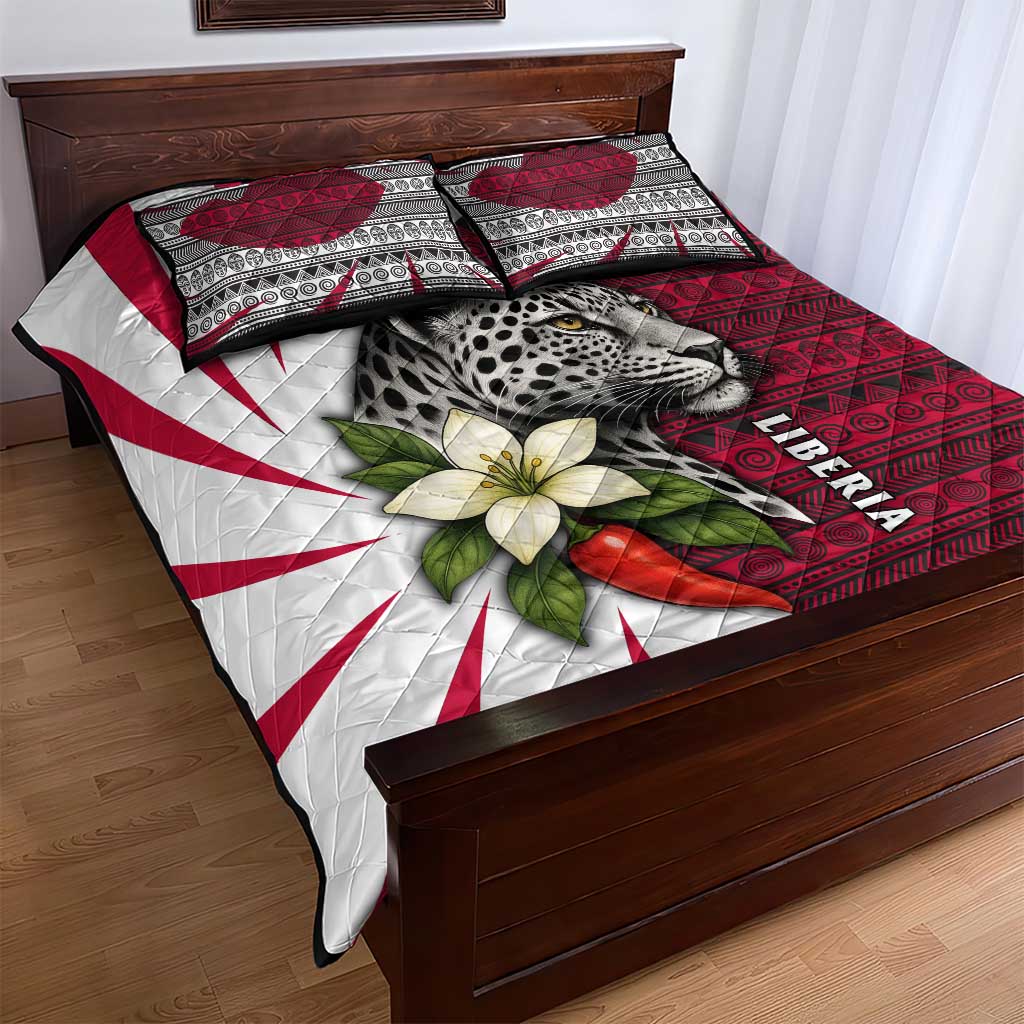 Liberia Quilt Bed Set with Leopard Head, White Lily, and Red Chili Tribal Design - Wonder Print Shop