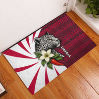 Liberia Rubber Doormat with Leopard Head, White Lily, and Red Chili Tribal Design - Wonder Print Shop