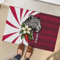 Liberia Rubber Doormat with Leopard Head, White Lily, and Red Chili Tribal Design - Wonder Print Shop