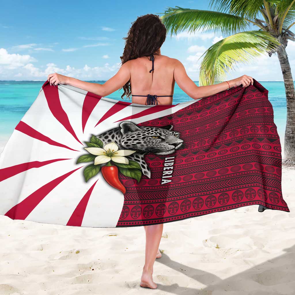 Liberia Sarong with Leopard Head, White Lily, and Red Chili Tribal Design - Wonder Print Shop