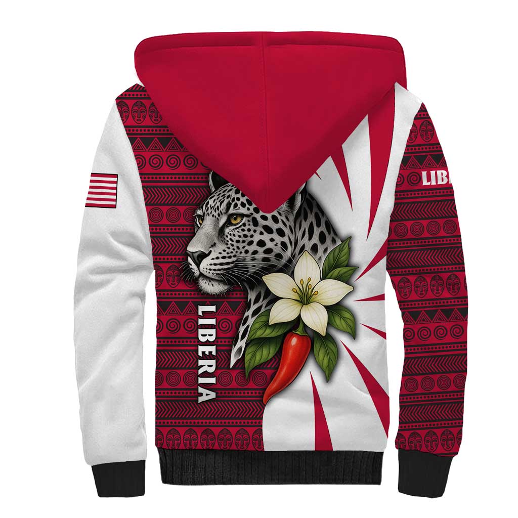 Liberia Sherpa Hoodie with Leopard Head, White Lily, and Red Chili Tribal Design - Wonder Print Shop