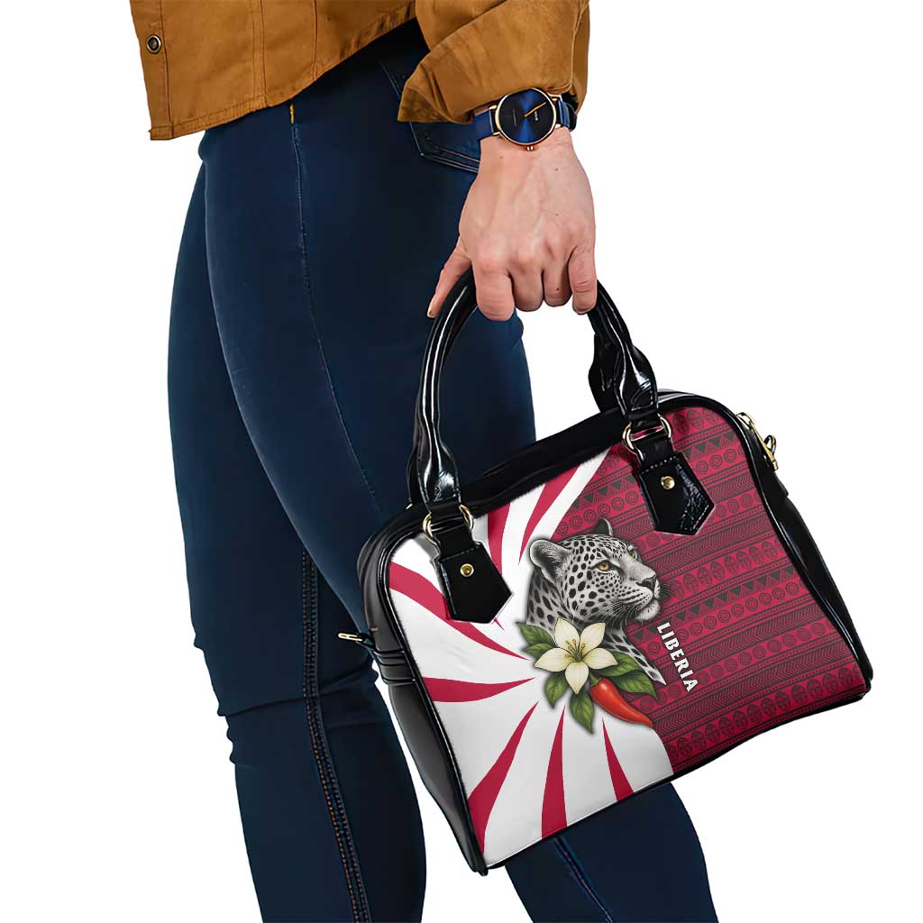 Liberia Shoulder Handbag with Leopard Head, White Lily, and Red Chili Tribal Design - Wonder Print Shop