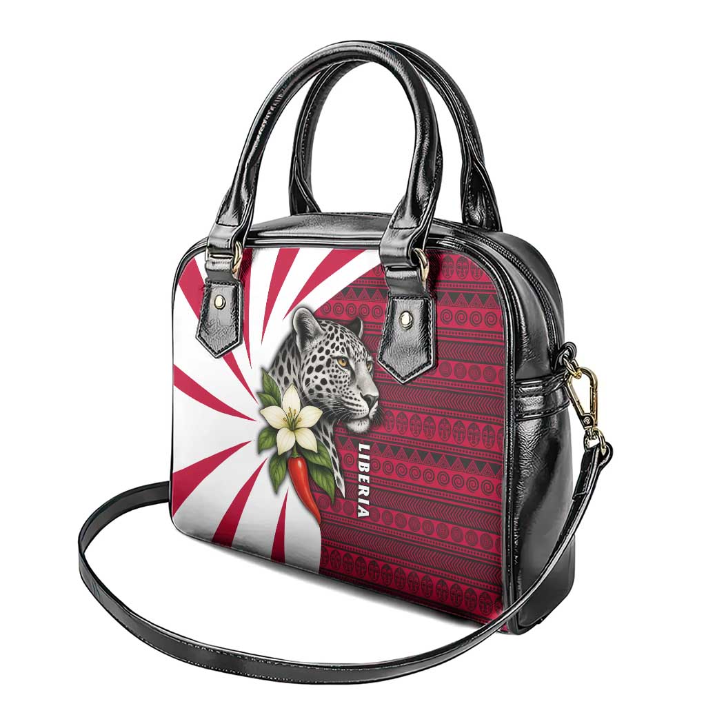 Liberia Shoulder Handbag with Leopard Head, White Lily, and Red Chili Tribal Design - Wonder Print Shop