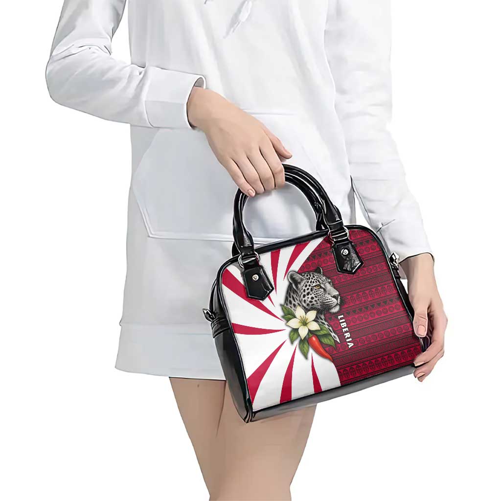 Liberia Shoulder Handbag with Leopard Head, White Lily, and Red Chili Tribal Design - Wonder Print Shop