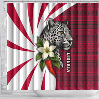 Liberia Shower Curtain with Leopard Head, White Lily, and Red Chili Tribal Design - Wonder Print Shop