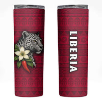 Liberia Skinny Tumbler with Leopard Head, White Lily, and Red Chili Tribal Design - Wonder Print Shop