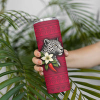 Liberia Skinny Tumbler with Leopard Head, White Lily, and Red Chili Tribal Design - Wonder Print Shop