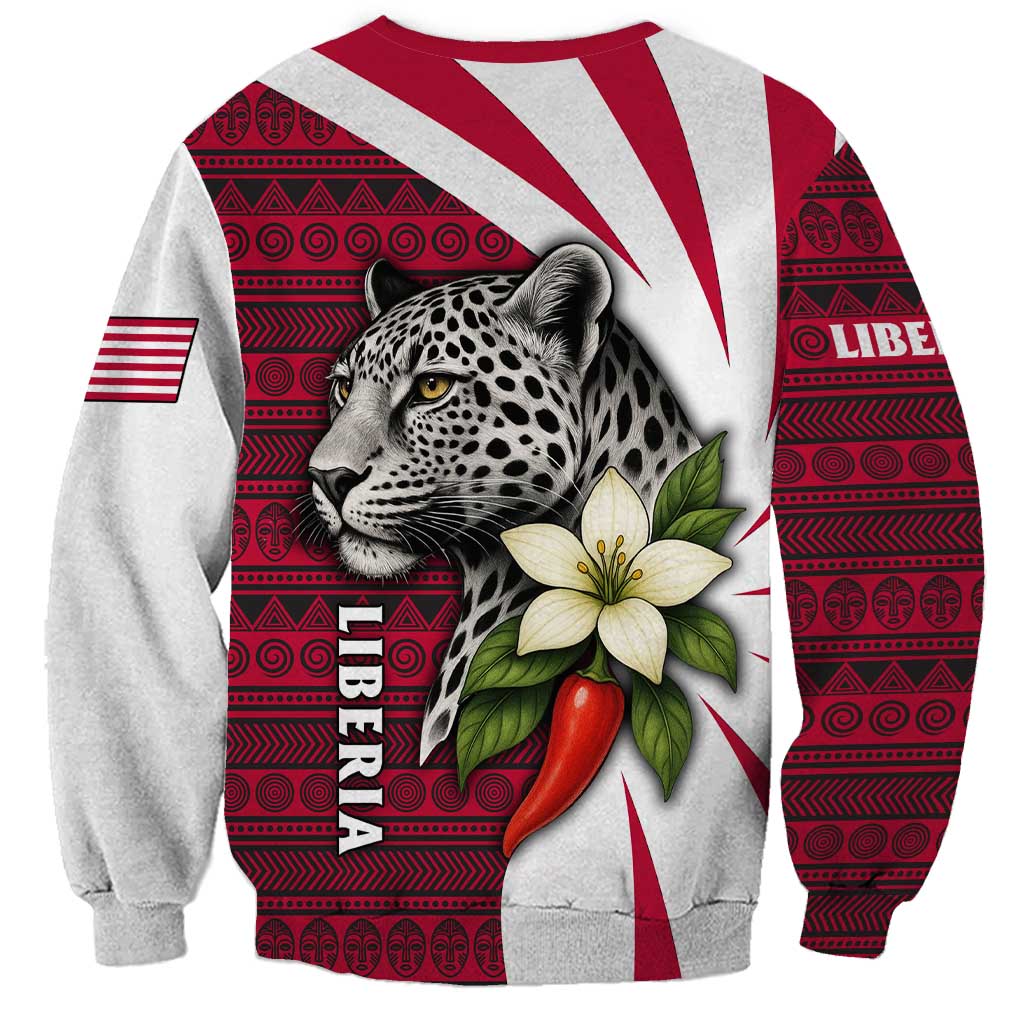 Liberia Sweatshirt with Leopard Head, White Lily, and Red Chili Tribal Design - Wonder Print Shop