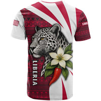 Liberia T Shirt with Leopard Head, White Lily, and Red Chili Tribal Design - Wonder Print Shop