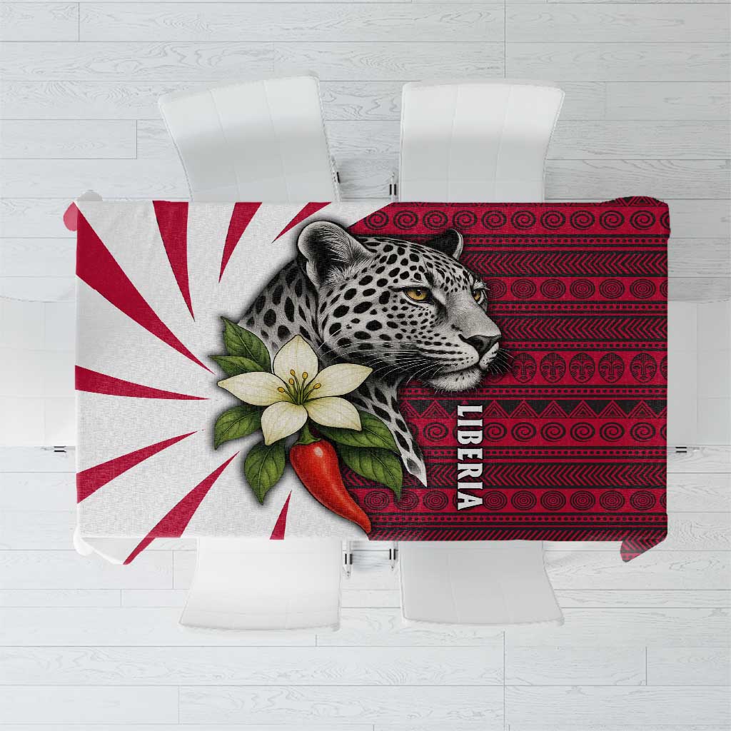 Liberia Tablecloth with Leopard Head, White Lily, and Red Chili Tribal Design - Wonder Print Shop