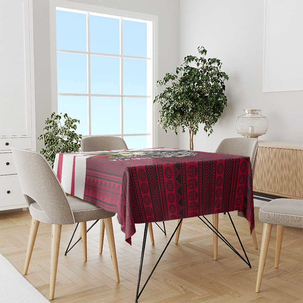 Liberia Tablecloth with Leopard Head, White Lily, and Red Chili Tribal Design - Wonder Print Shop