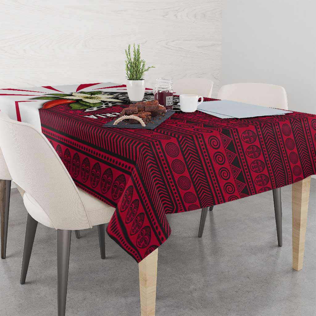 Liberia Tablecloth with Leopard Head, White Lily, and Red Chili Tribal Design - Wonder Print Shop