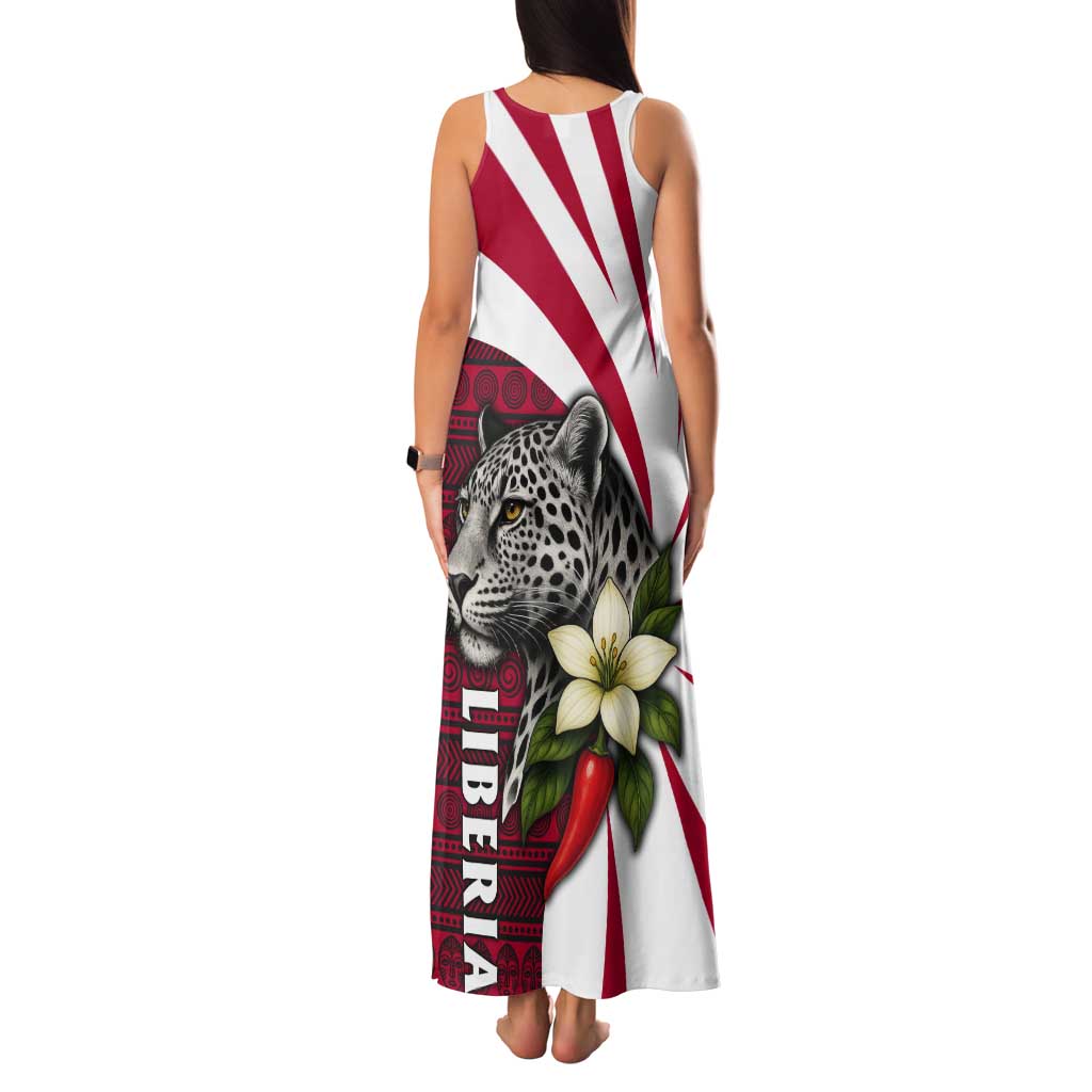 Liberia Tank Maxi Dress with Leopard Head, White Lily, and Red Chili Tribal Design - Wonder Print Shop