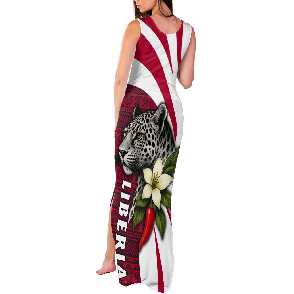 Liberia Tank Maxi Dress with Leopard Head, White Lily, and Red Chili Tribal Design - Wonder Print Shop