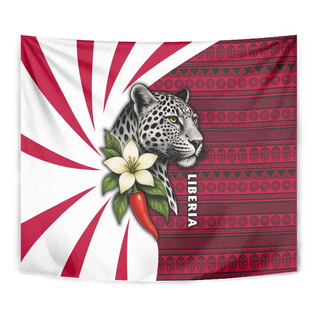 Liberia Tapestry with Leopard Head, White Lily, and Red Chili Tribal Design - Wonder Print Shop