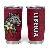 Liberia Tumbler Cup with Leopard Head, White Lily, and Red Chili Tribal Design - Wonder Print Shop